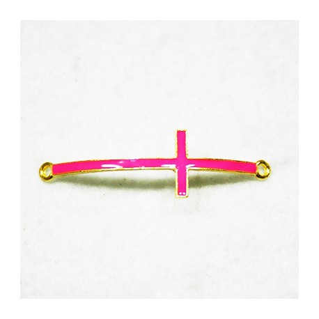 Conector cruz dorada con esmalte rosa fluor