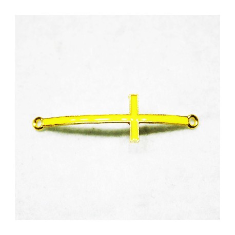Conector cruz dorada con esmalte amarillo fluor
